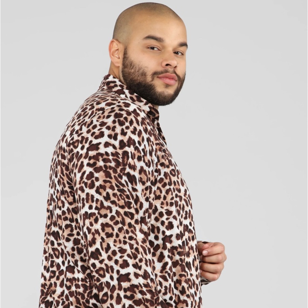 Mens Button Down Animal Print Shirt
